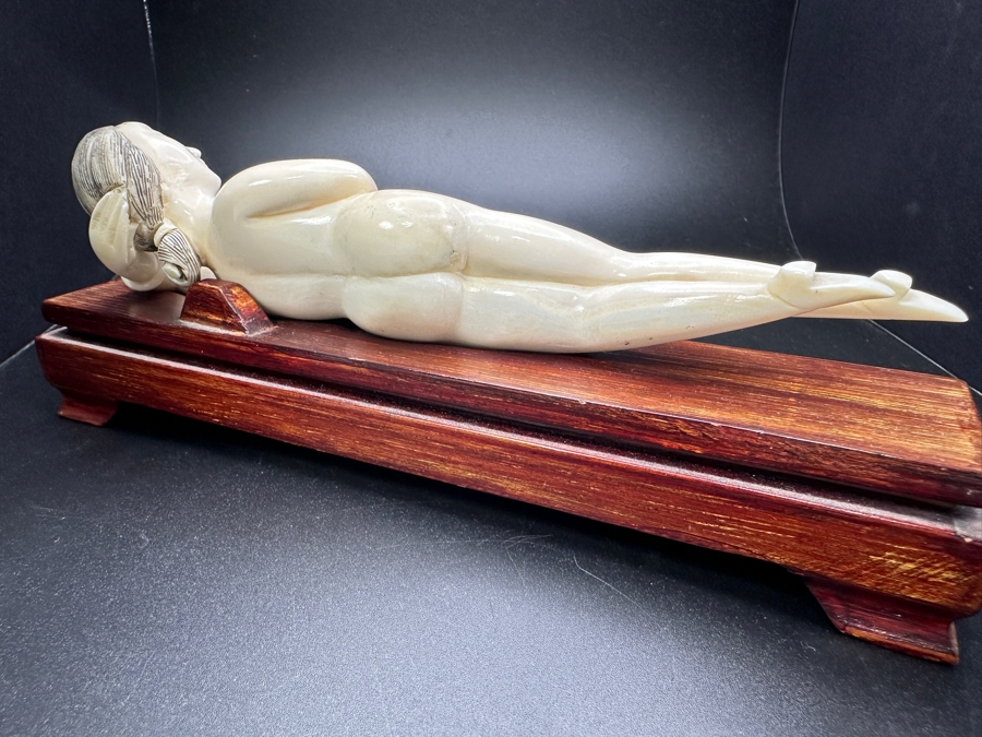 Antique Chinese Carved Bone Medicine Doll Doctor's Lady With Wooden Stand - Lady Is 7'L / Stand Is 8'L [Photo 5]