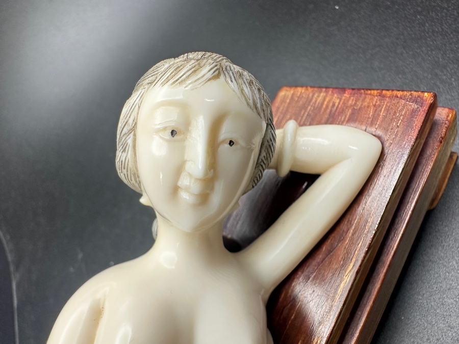 Antique Chinese Carved Bone Medicine Doll Doctor's Lady With Wooden Stand - Lady Is 7'L / Stand Is 8'L [Photo 6]