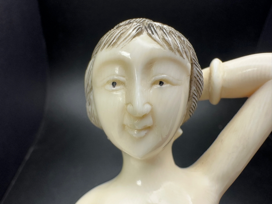 Antique Chinese Carved Bone Medicine Doll Doctor's Lady With Wooden Stand - Lady Is 7'L / Stand Is 8'L [Photo 3]