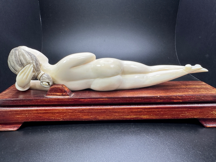 Antique Chinese Carved Bone Medicine Doll Doctor's Lady With Wooden Stand - Lady Is 7'L / Stand Is 8'L [Photo 8]