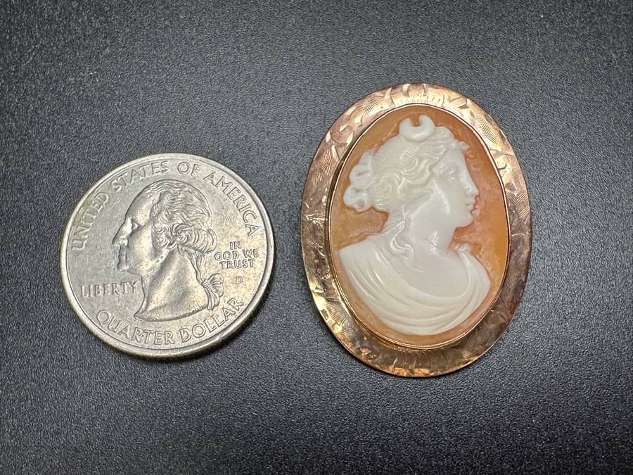 10k Gold Vintage Carved Shell Cameo Brooch Pin Pendant 5.3g [Photo 3]