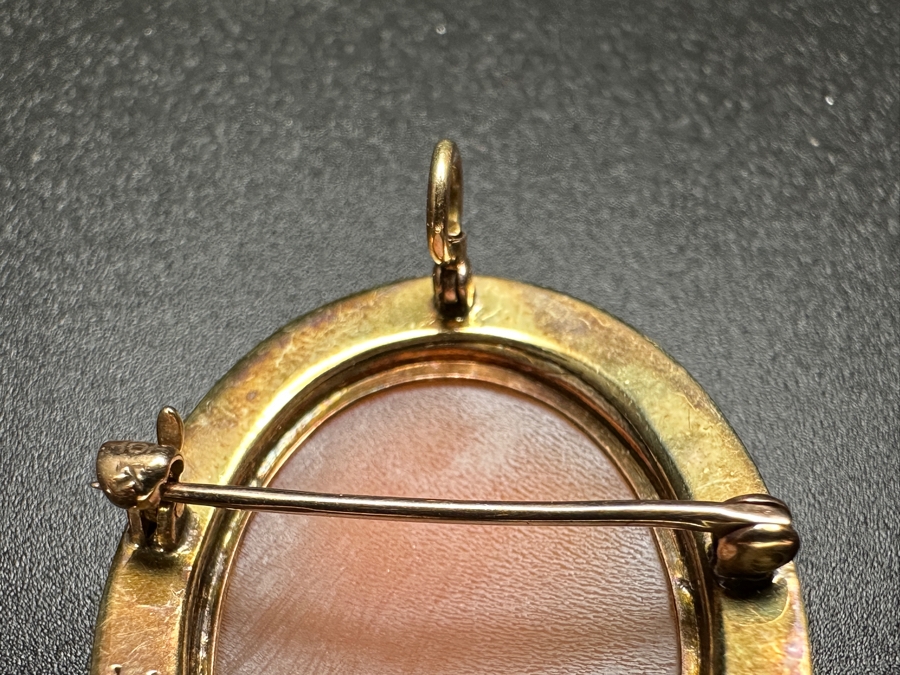 10k Gold Vintage Carved Shell Cameo Brooch Pin Pendant 5.3g [Photo 4]