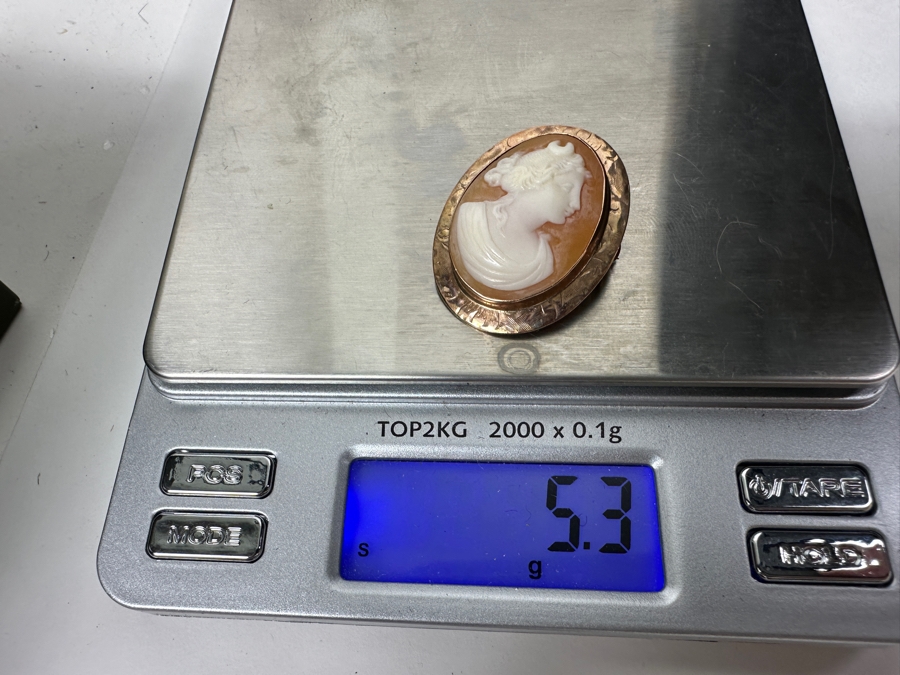 10k Gold Vintage Carved Shell Cameo Brooch Pin Pendant 5.3g [Photo 7]