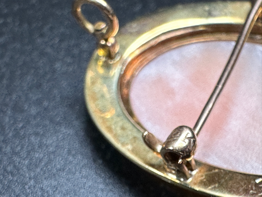 10k Gold Vintage Carved Shell Cameo Brooch Pin Pendant 5.3g [Photo 6]