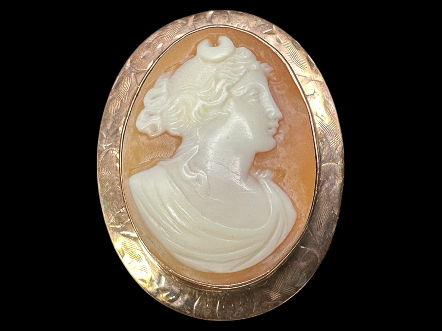 10k Gold Vintage Carved Shell Cameo Brooch Pin Pendant 5.3g