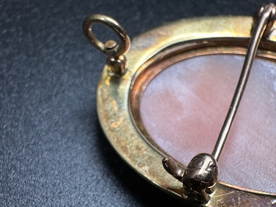 10k Gold Vintage Carved Shell Cameo Brooch Pin Pendant 5.3g [Photo 5]