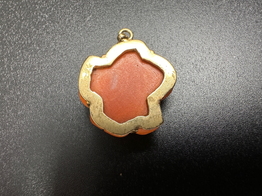 14k Gold Carved Coral Rose Pendant 3.4g [Photo 6]