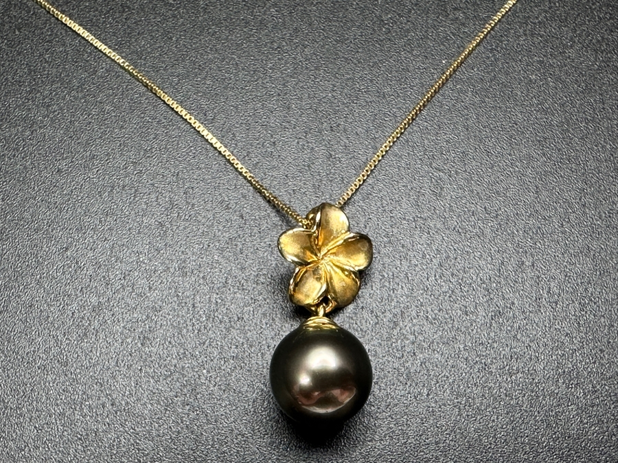 14k Gold Plumeria / Pearl Pendant 18' Necklace With Matching Earrings From Maui Divers Jewelry 4.0g [Photo 4]