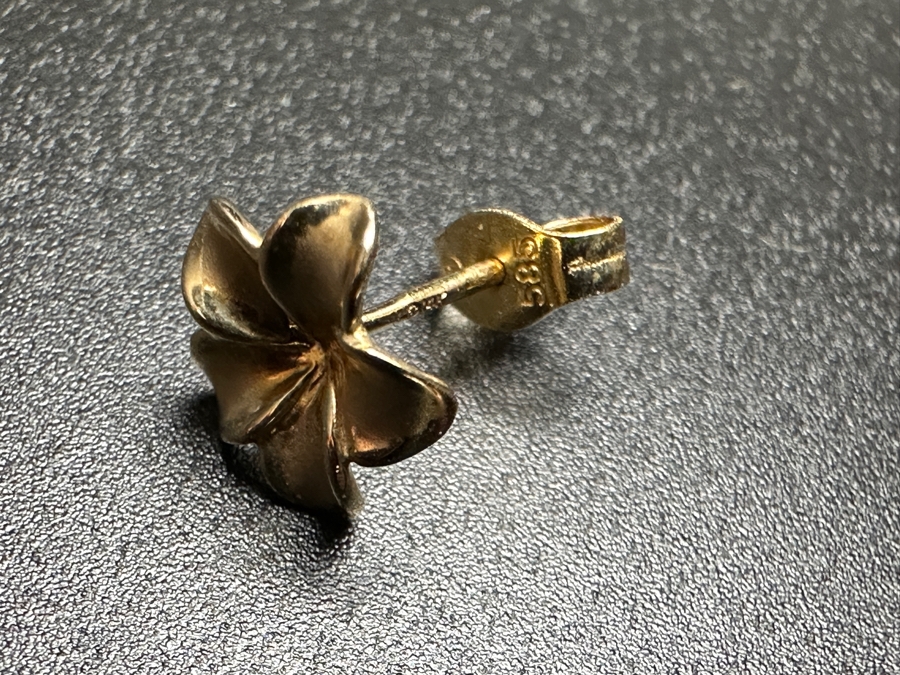 14k Gold Plumeria / Pearl Pendant 18' Necklace With Matching Earrings From Maui Divers Jewelry 4.0g [Photo 3]