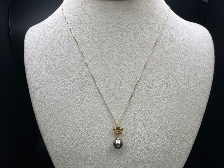 14k Gold Plumeria / Pearl Pendant 18' Necklace With Matching Earrings From Maui Divers Jewelry 4.0g [Photo 6]
