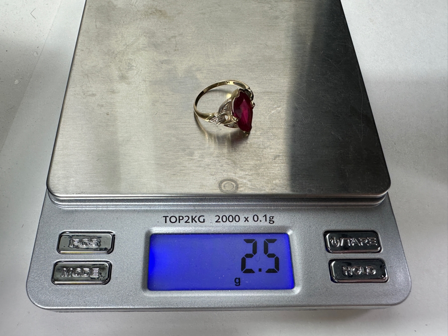 14k Gold 14x7mm Imitation Ruby Ring Size 5.75 2.5g Retails $600 [Photo 9]