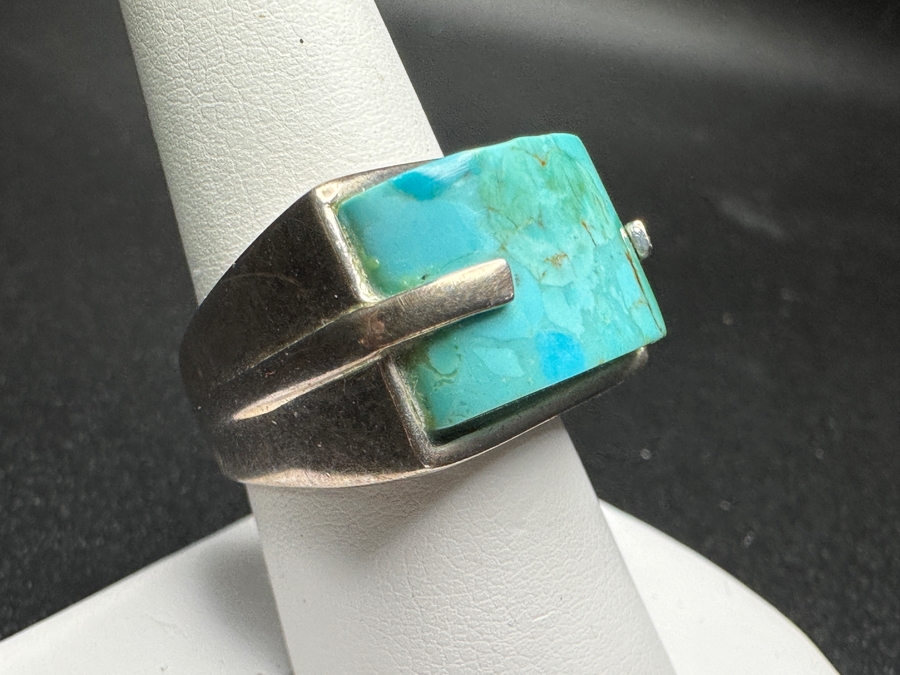 Sterling Silver Turquoise Ring Size 8.5 11.5g [Photo 2]