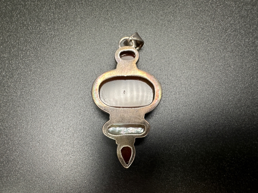 Sterling Silver Pendant With Agates And Pearl 13.8g [Photo 4]
