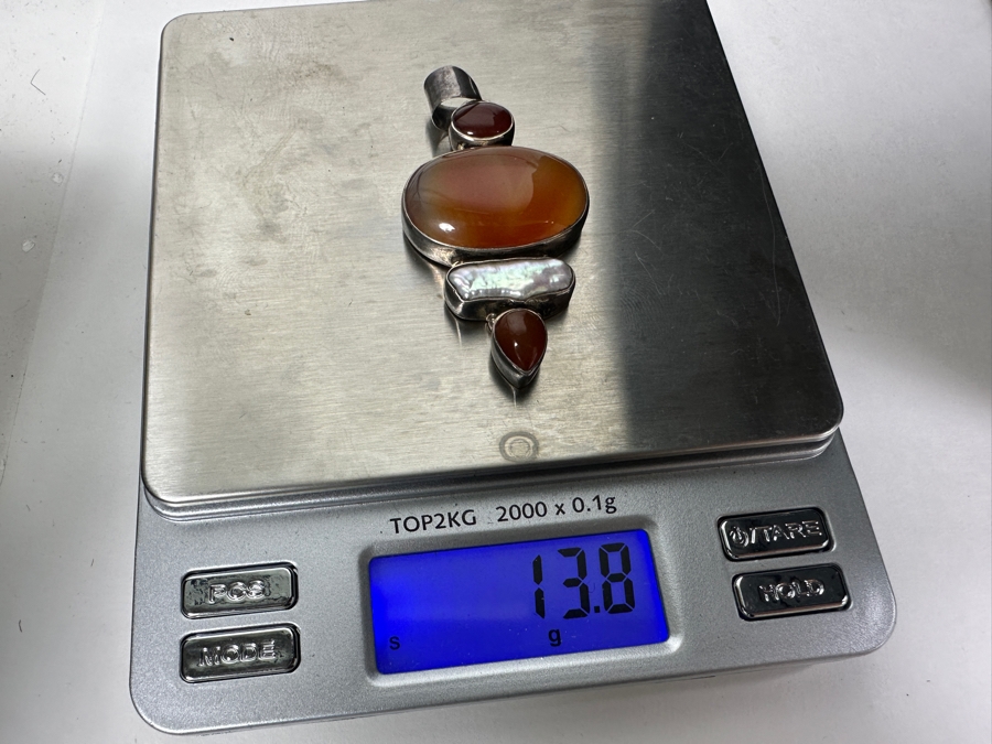 Sterling Silver Pendant With Agates And Pearl 13.8g [Photo 7]