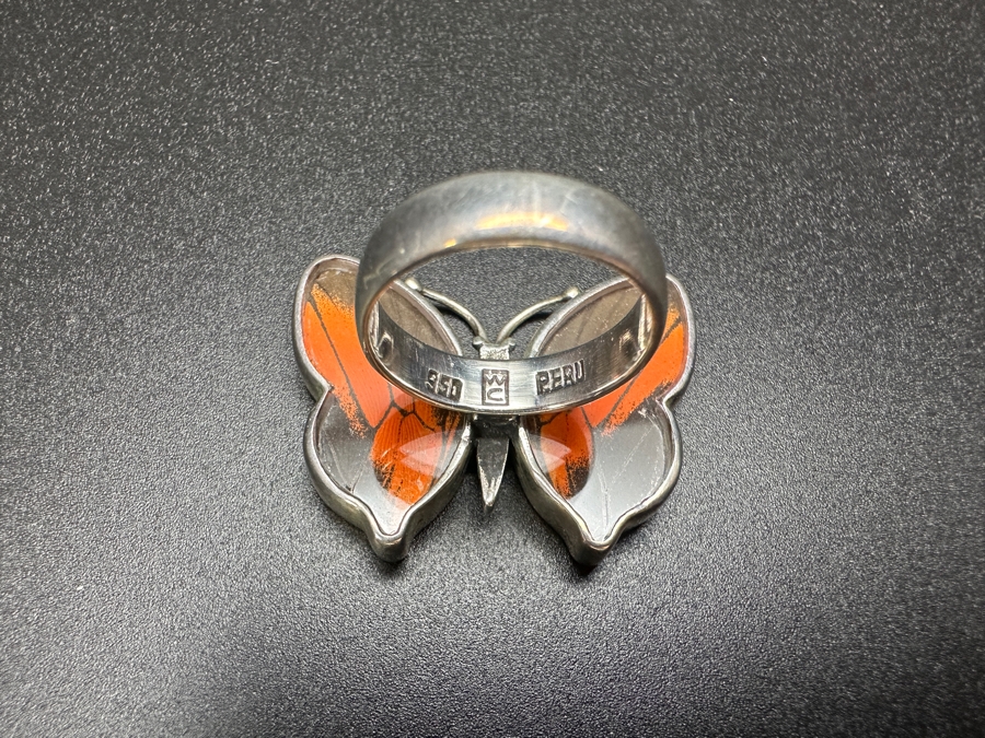.950 Silver Butterfly Ring Signed WC Peru Size 7.5 11.1g [Photo 4]