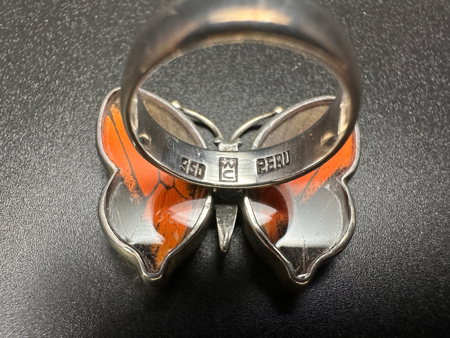 .950 Silver Butterfly Ring Signed WC Peru Size 7.5 11.1g [Photo 5]