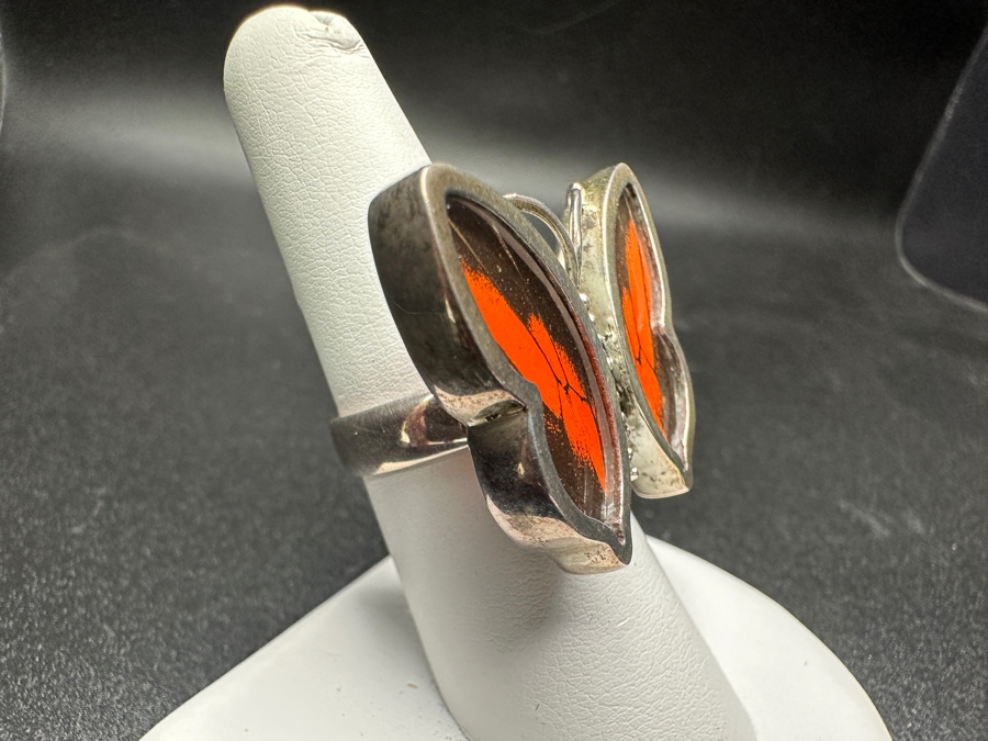 .950 Silver Butterfly Ring Signed WC Peru Size 7.5 11.1g [Photo 2]