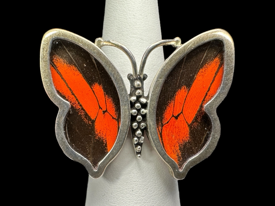 .950 Silver Butterfly Ring Signed WC Peru Size 7.5 11.1g