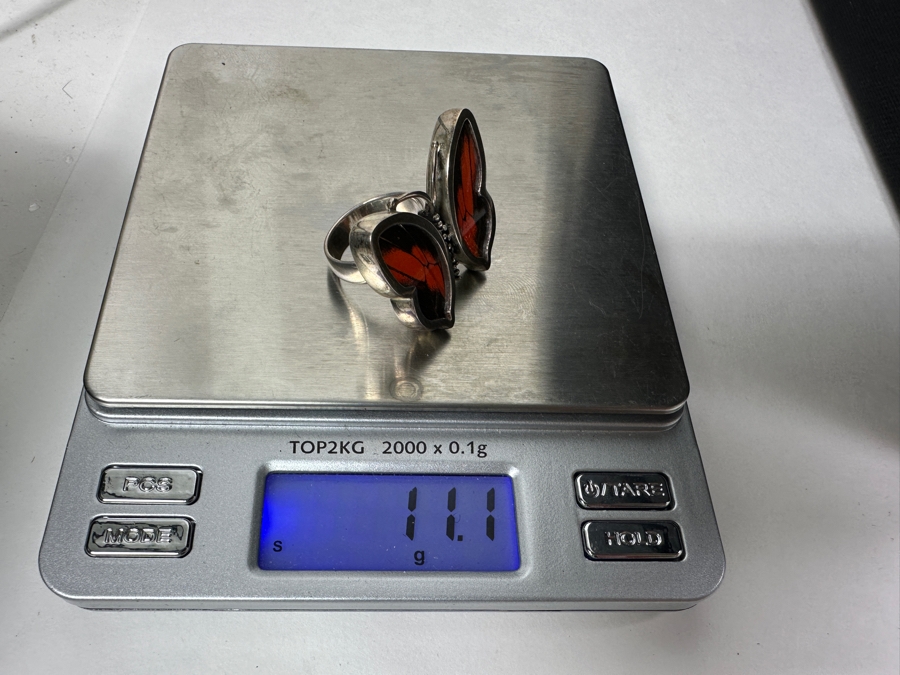 .950 Silver Butterfly Ring Signed WC Peru Size 7.5 11.1g [Photo 7]