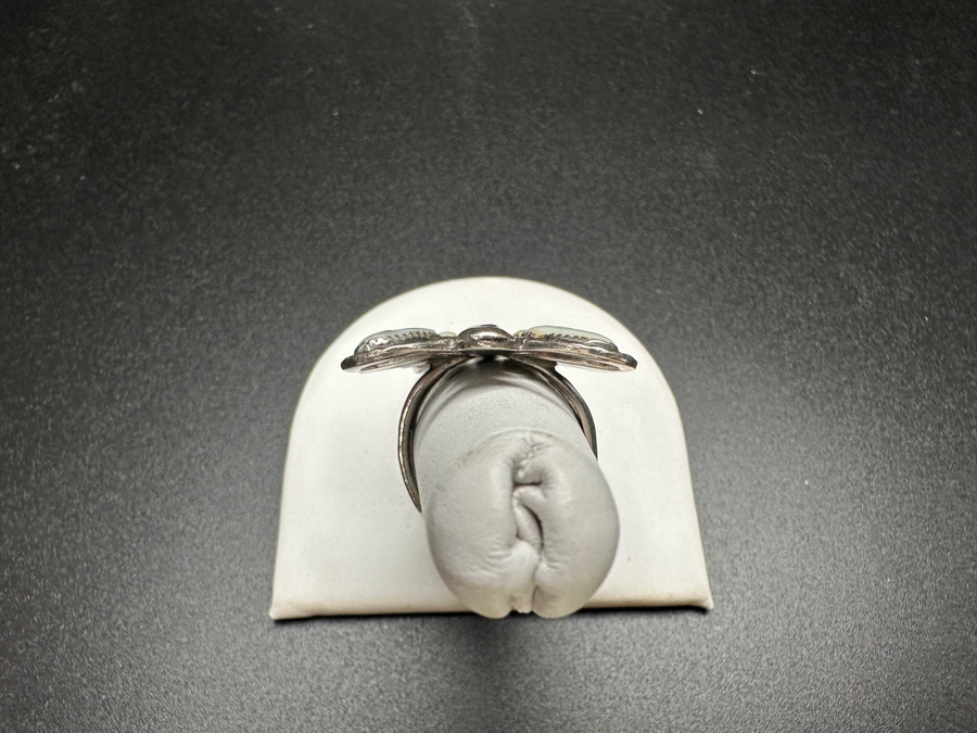 Sterling Silver Mother Of Pearl / Turquoise Butterfly Ring Size 7.5 5.3g [Photo 4]