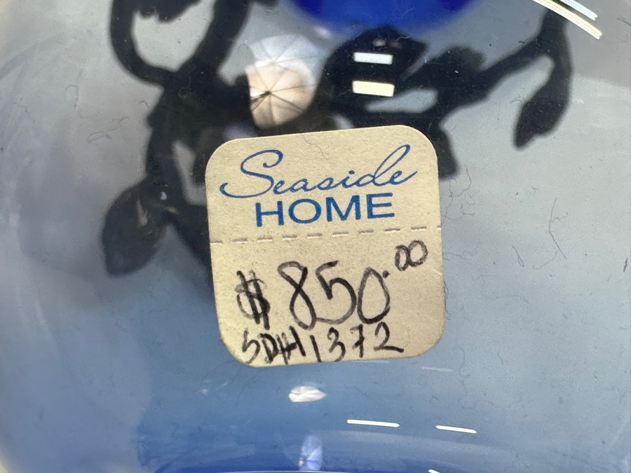 Jay Strongwater Blue Glass Vase With Floral Metal Ornamentation 8.5'H Retails $850 [Photo 7]