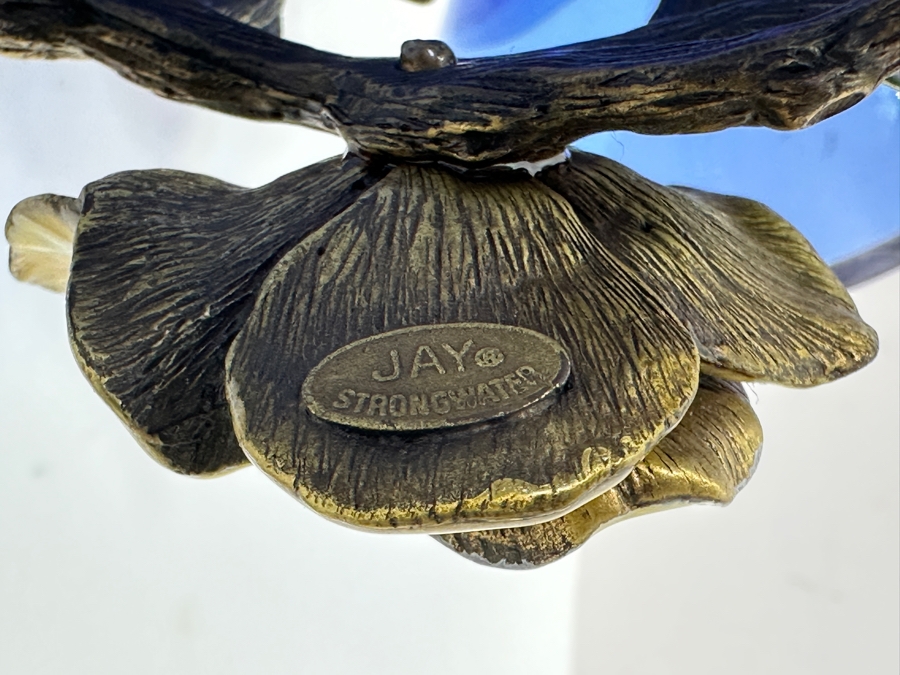 Jay Strongwater Blue Glass Vase With Floral Metal Ornamentation 8.5'H Retails $850 [Photo 6]