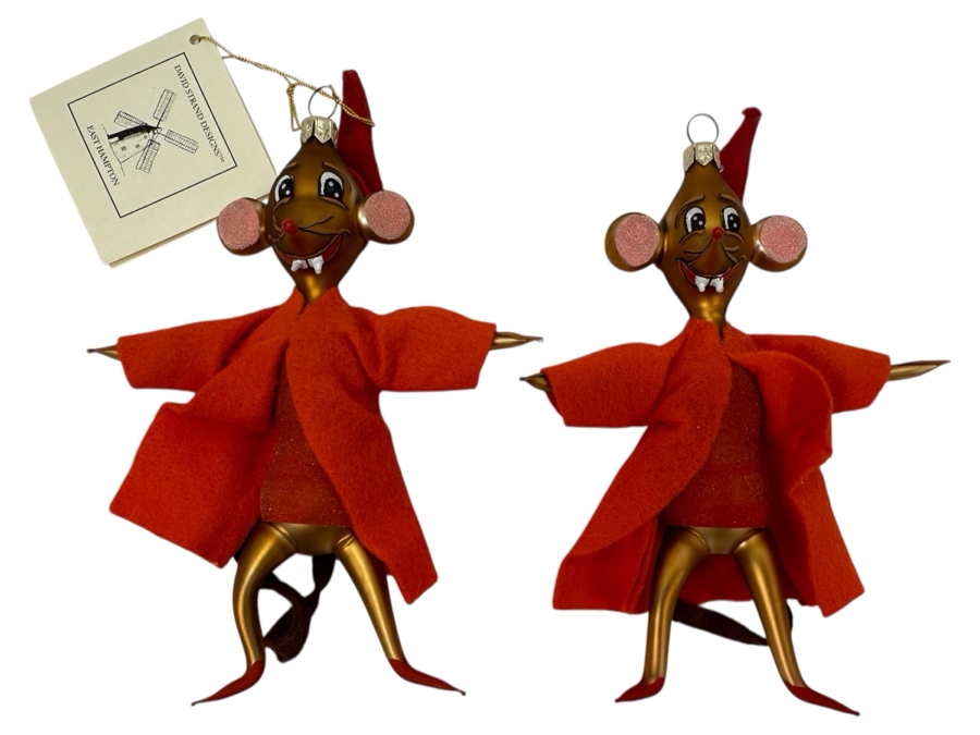 David Strand Pair of Handmade Glass Mice Christmas Ornaments Retails $140