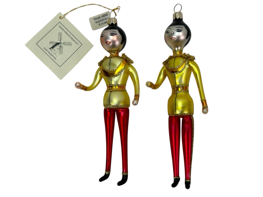 David Strand Pair of Handmade Glass Prince Charming Christmas Ornaments Retails $156