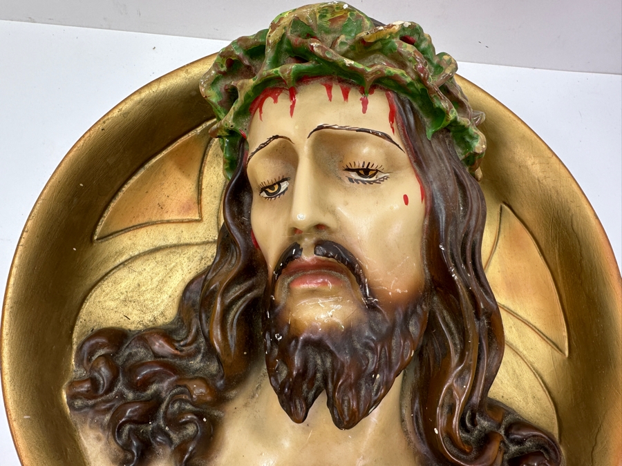 Relief Plaster Chalkware Polychrome Jesus Wall Plaque 12W X 4.5D [Photo 3]
