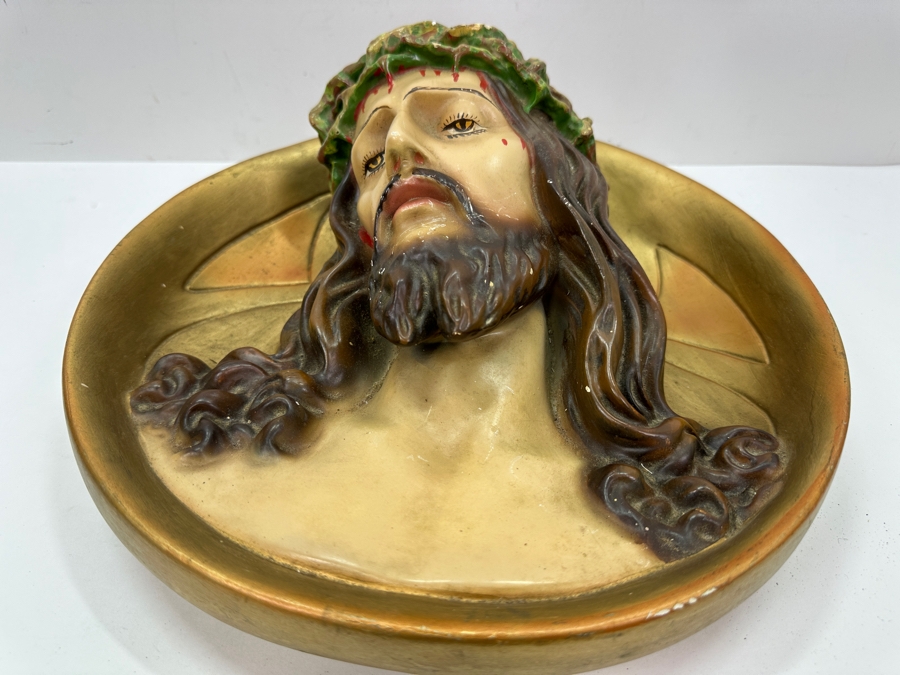 Relief Plaster Chalkware Polychrome Jesus Wall Plaque 12W X 4.5D [Photo 4]