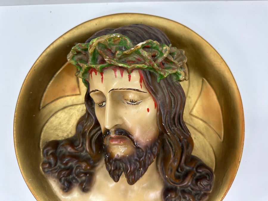 Relief Plaster Chalkware Polychrome Jesus Wall Plaque 12W X 4.5D [Photo 2]