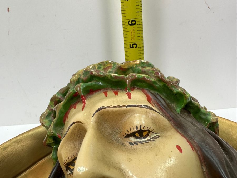 Relief Plaster Chalkware Polychrome Jesus Wall Plaque 12W X 4.5D [Photo 6]