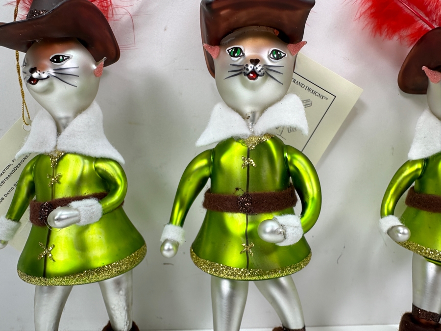 (4) David Strand  Handmade Glass Puss In Boots Christmas Ornaments Retails $312 [Photo 2]