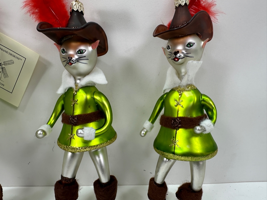 (4) David Strand  Handmade Glass Puss In Boots Christmas Ornaments Retails $312 [Photo 3]