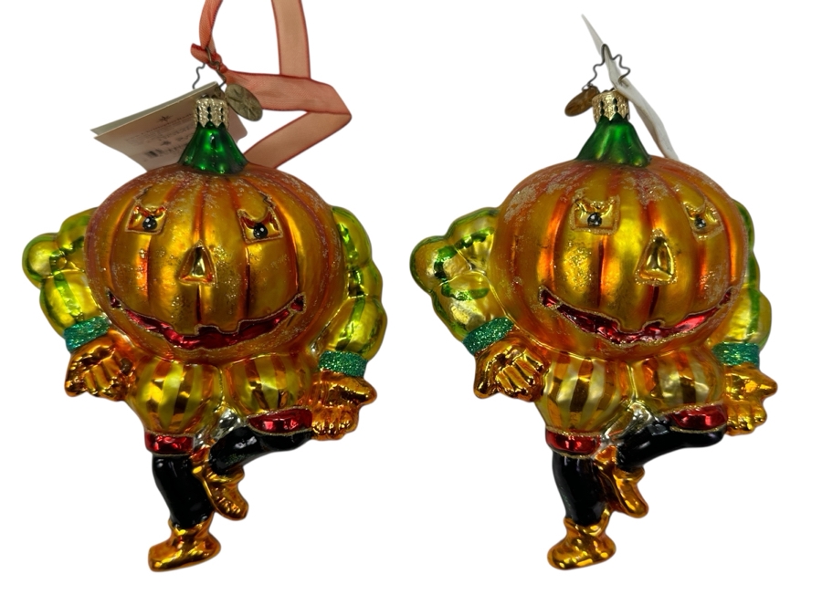 (2) Christopher Radko Handmade Glass Pumpkin Ornaments
