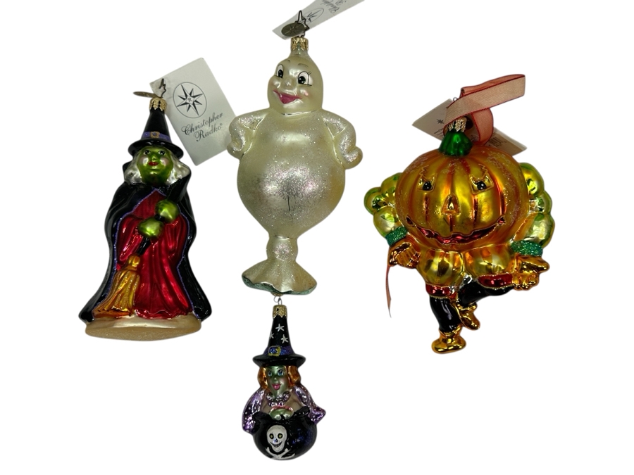 (3) Assorted Christopher Radko Handmade Glass Halloween Themed Ornaments