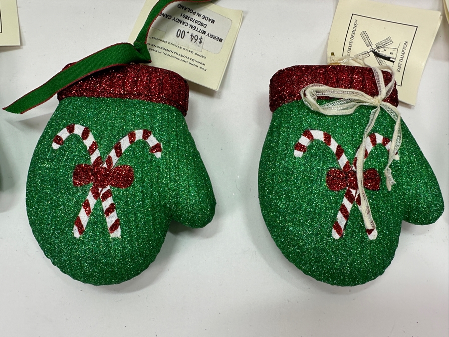(4) David Strand Handmade Glass Merry-Mitten Candy Cane Christmas Ornaments Retails $256 [Photo 3]