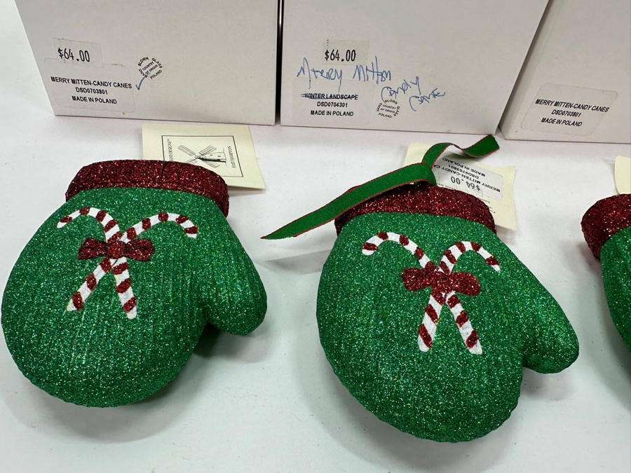 (4) David Strand Handmade Glass Merry-Mitten Candy Cane Christmas Ornaments Retails $256 [Photo 7]