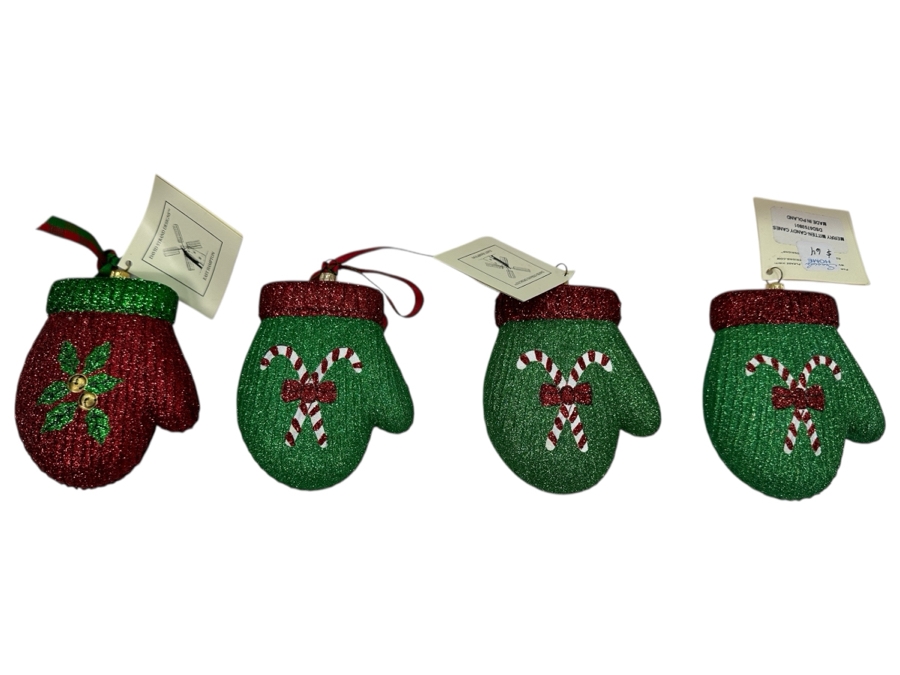 (4) David Strand Handmade Glass Mitten Christmas Ornaments Retails $256