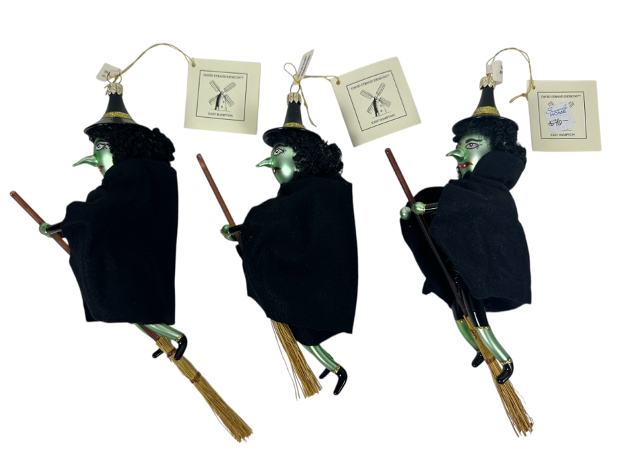 (3) David Strand Handmade Glass Flying Witch Ornaments Retails $228
