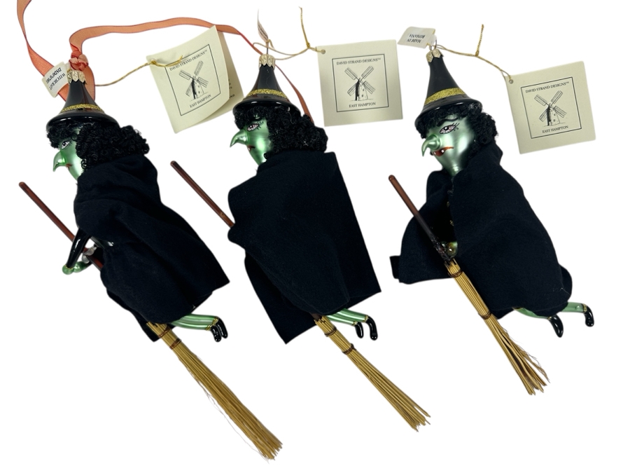 (3) David Strand Handmade Glass Flying Witch Ornaments Retails $228