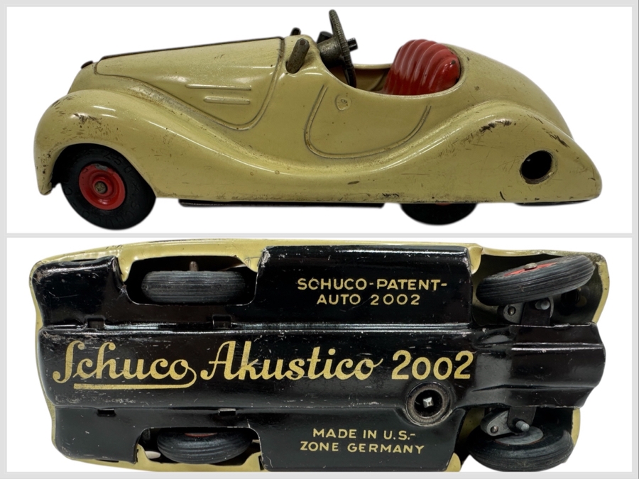 Vintage Schuco Akustico 2002 Wind-up Tinplate Toy Car with Key Made In Us Zone Germany