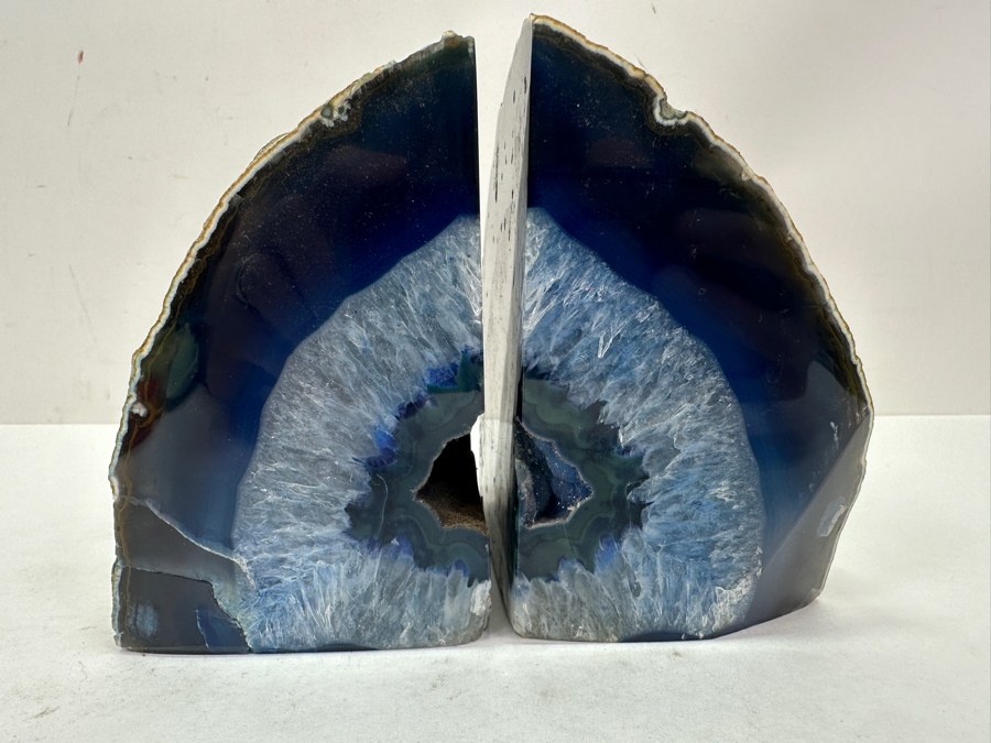 Pair of Blue Agate Geode Bookends 4.5'W x 5'H [Photo 10]