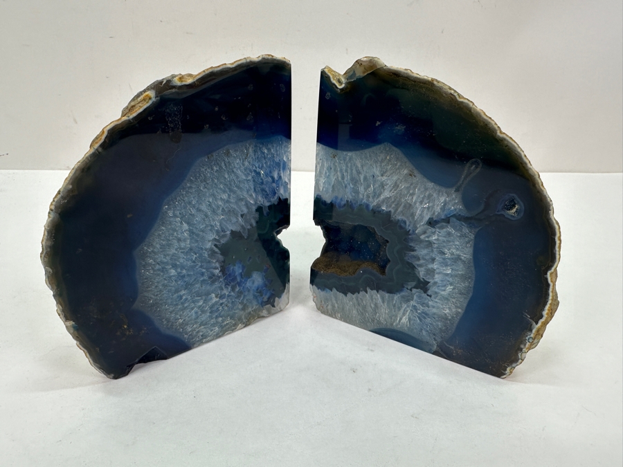 Pair of Blue Agate Geode Bookends 4.5'W x 5'H [Photo 5]