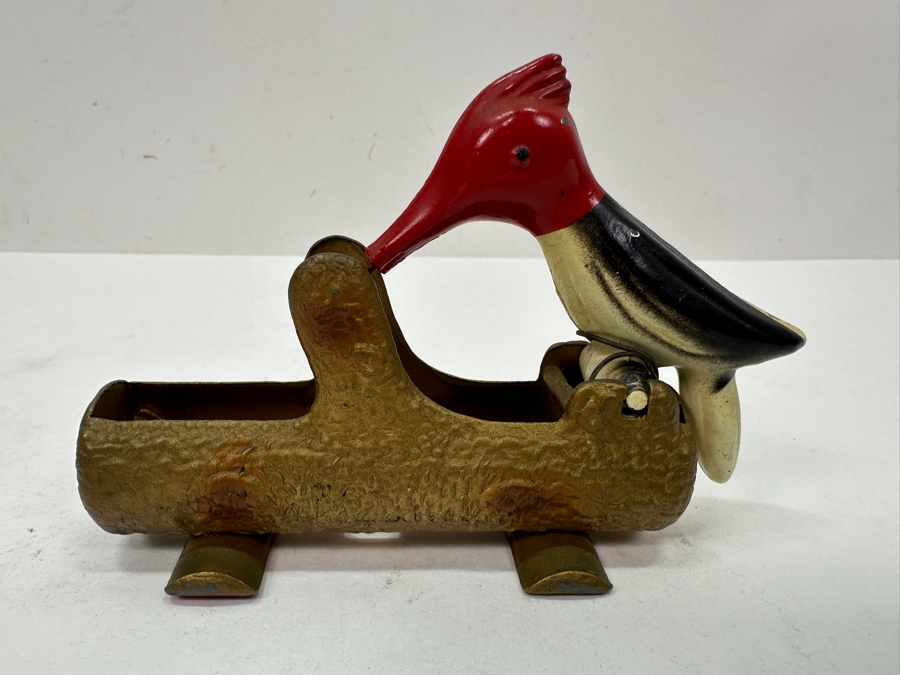 Vintage Cast Metal Painted Woodpecker Toothpick Dispenser 4.5'L [Photo 2]