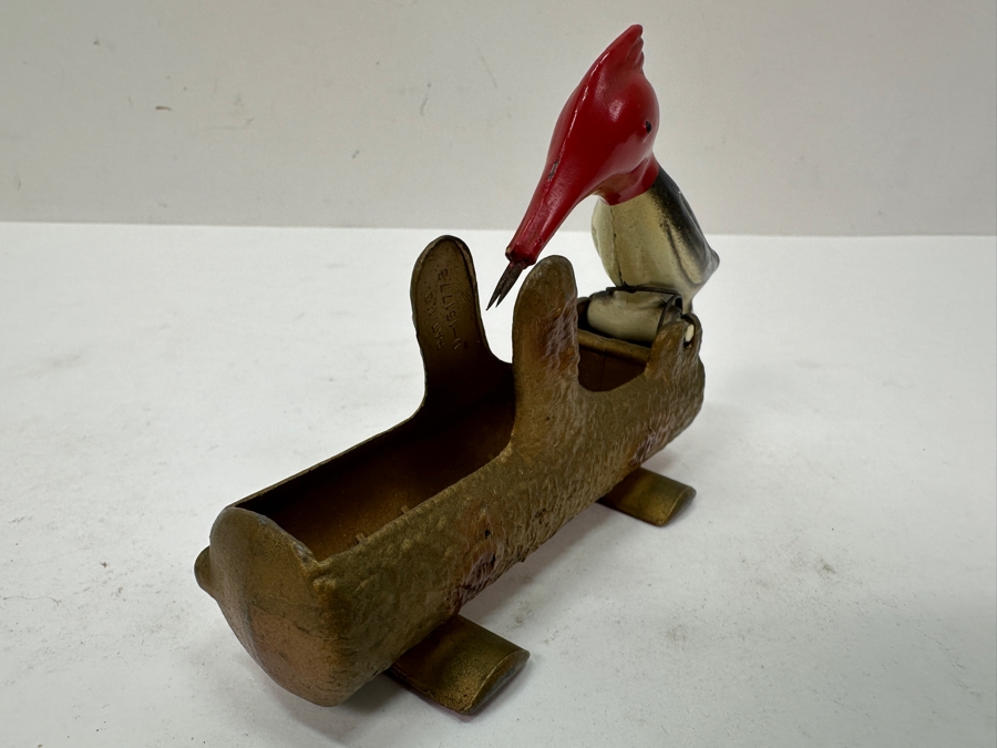 Vintage Cast Metal Painted Woodpecker Toothpick Dispenser 4.5'L [Photo 3]
