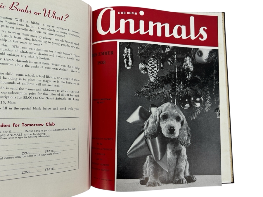 Just Added - Hardcover Bound 1958 Publications Of Our Dumb Animals Published By The Massachusetts Society For The Prevention Of Cruelty To Animals And American Humane Education Society