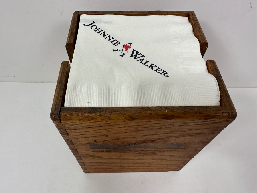 Just Added - Wooden Bar Knockando Fine Single Malt Scotch Whisky Bar Napkin Holder With Johnnie Walker Advertising Napkins 6W X 6D X 6.75H [Photo 3]