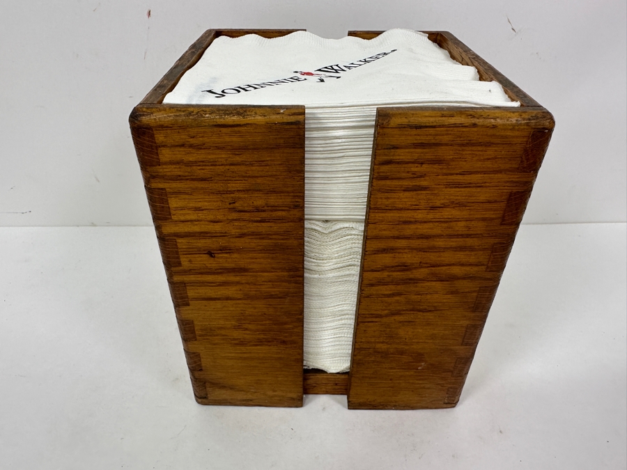 Just Added - Wooden Bar Knockando Fine Single Malt Scotch Whisky Bar Napkin Holder With Johnnie Walker Advertising Napkins 6W X 6D X 6.75H [Photo 5]