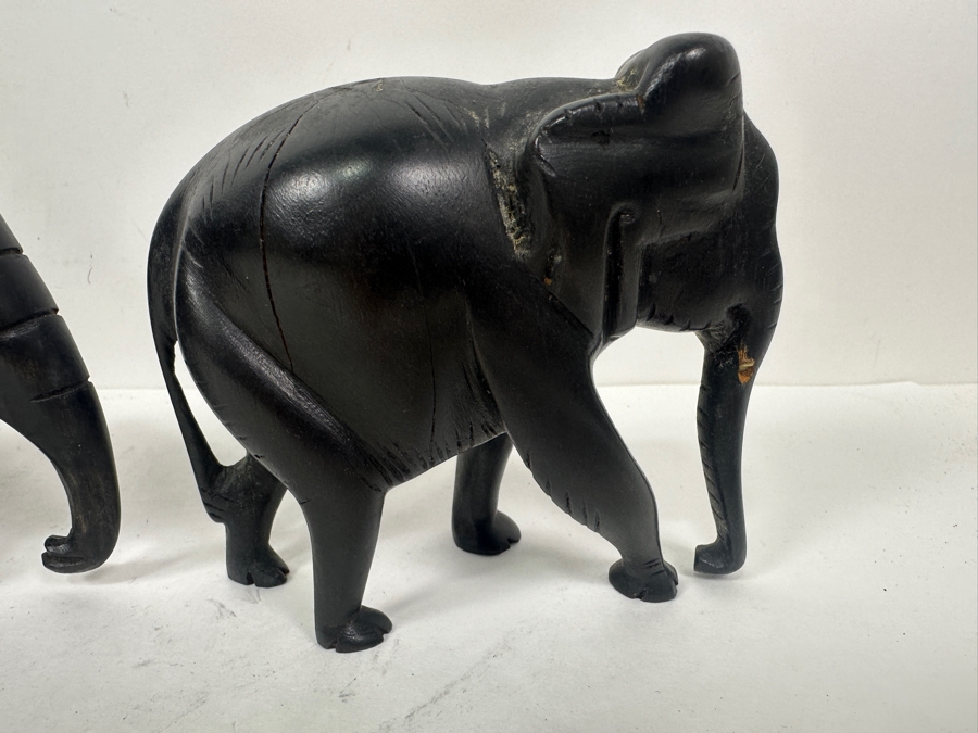 Just Added - Set Of Three Carved Hardwood Elephant Figurines Tallest Is 5.5”H [Photo 2]